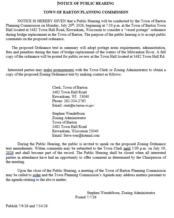 Public Hearing Vessel Portage